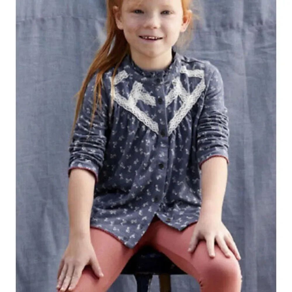 NEW Matilda Jane JEMMA Peasant Top Girls 10 Blue Boho Floral Crochet Blouse